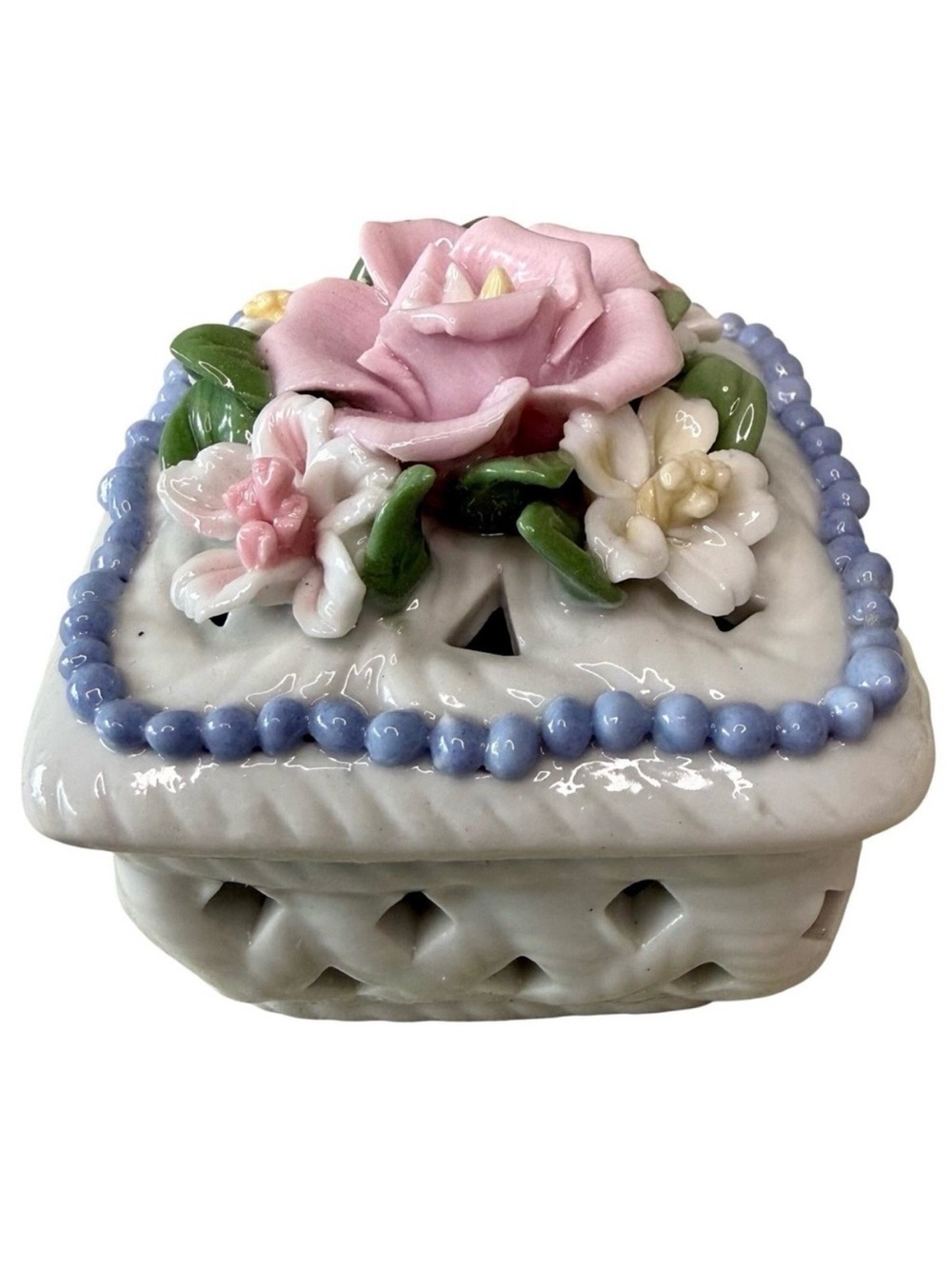 Floral Porcelain Jewelry Box Rose Cottagecore Coquette Small Trinket Box Vintage
